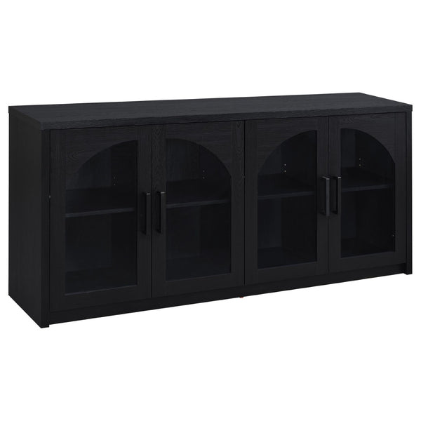 English Elm Shayne Arched Glass Four Door Sideboard with Black Laminate Finish for Dining Rooms B062P520204