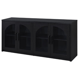 English Elm Shayne Arched Glass Four Door Sideboard with Black Laminate Finish for Dining Rooms B062P520204