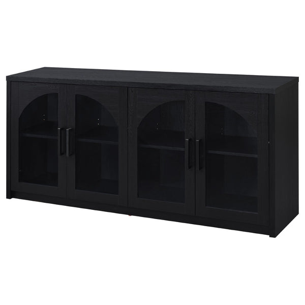 English Elm Shayne Arched Glass Four Door Sideboard with Black Laminate Finish for Dining Rooms B062P520204