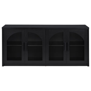 English Elm Shayne Arched Glass Four Door Sideboard with Black Laminate Finish for Dining Rooms B062P520204