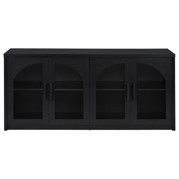 English Elm Shayne Arched Glass Four Door Sideboard with Black Laminate Finish for Dining Rooms B062P520204