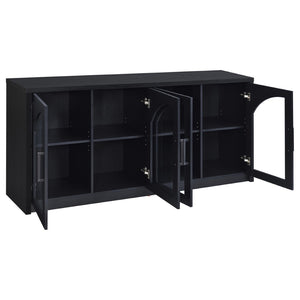 English Elm Shayne Arched Glass Four Door Sideboard with Black Laminate Finish for Dining Rooms B062P520204