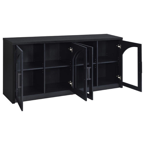 English Elm Shayne Arched Glass Four Door Sideboard with Black Laminate Finish for Dining Rooms B062P520204