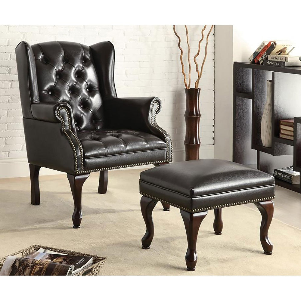 English Elm Samantha Tufted Leatherette Wingback Chair and Ottoman with Nailhead Trim B062P520209