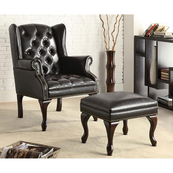 English Elm Samantha Tufted Leatherette Wingback Chair and Ottoman with Nailhead Trim B062P520209