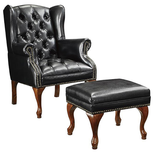 English Elm Samantha Tufted Leatherette Wingback Chair and Ottoman with Nailhead Trim B062P520209