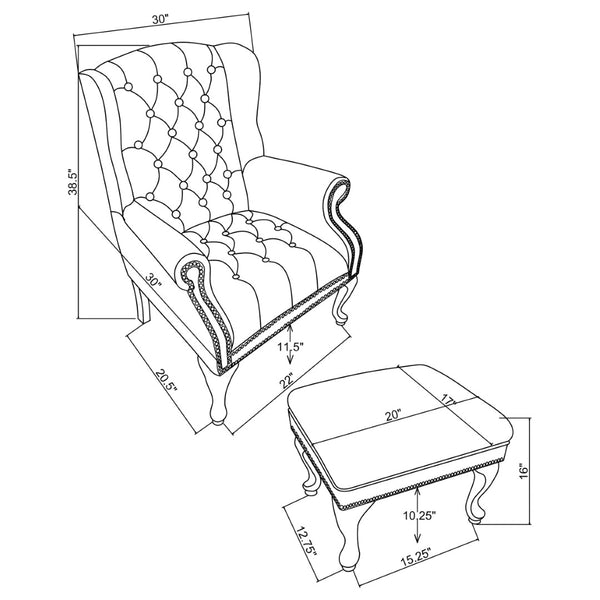 English Elm Samantha Tufted Leatherette Wingback Chair and Ottoman with Nailhead Trim B062P520209