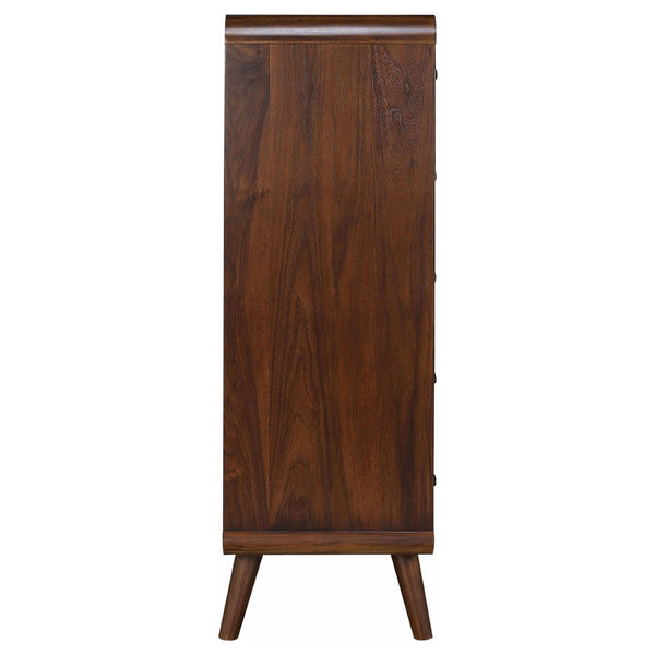 English Elm Winston Mid-century Five-drawer Chest with Walnut Veneer Tapered Legs and Oval Knobs B062P520212