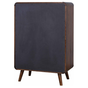 English Elm Winston Mid-century Five-drawer Chest with Walnut Veneer Tapered Legs and Oval Knobs B062P520212