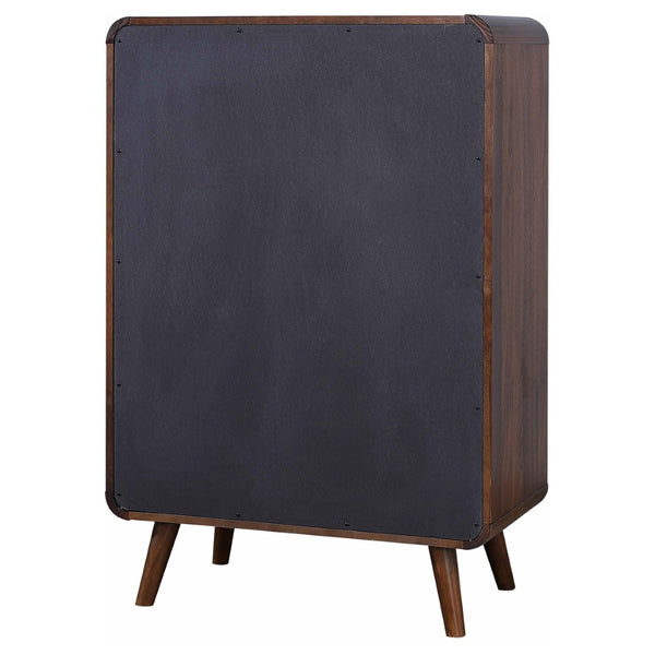 English Elm Winston Mid-century Five-drawer Chest with Walnut Veneer Tapered Legs and Oval Knobs B062P520212