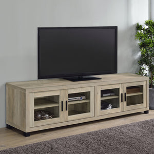 English Elm Heron Farmhouse Industrial Wide Entertainment Console with Tempered Glass Storage Doors B062P520967