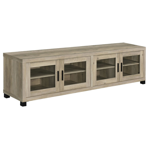English Elm Heron Farmhouse Industrial Wide Entertainment Console with Tempered Glass Storage Doors B062P520967