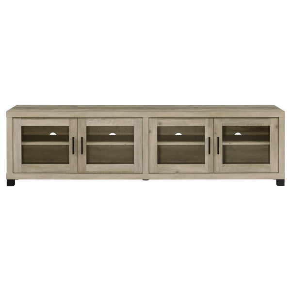English Elm Heron Farmhouse Industrial Wide Entertainment Console with Tempered Glass Storage Doors B062P520967