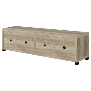 English Elm Heron Farmhouse Industrial Wide Entertainment Console with Tempered Glass Storage Doors B062P520967