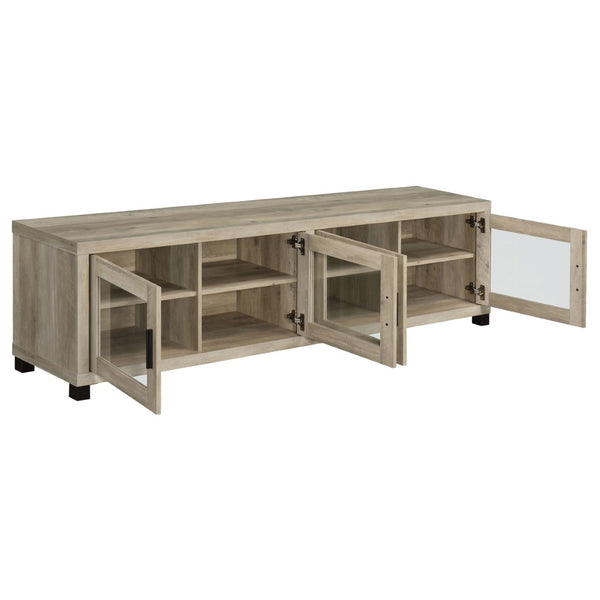 English Elm Heron Farmhouse Industrial Wide Entertainment Console with Tempered Glass Storage Doors B062P520967