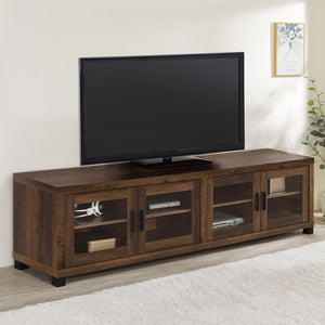 English Elm Heron Farmhouse TV Stand with Glass Doors Distressed Pine Finish Fits 85 Inch Screens B062P520971