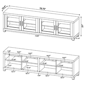 English Elm Heron Farmhouse TV Stand with Glass Doors Distressed Pine Finish Fits 85 Inch Screens B062P520971