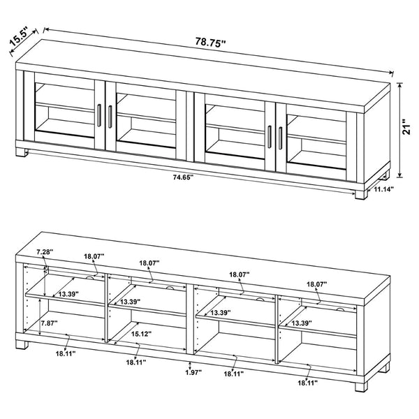 English Elm Heron Farmhouse TV Stand with Glass Doors Distressed Pine Finish Fits 85 Inch Screens B062P520971