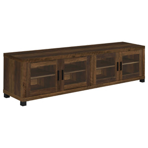 English Elm Heron Farmhouse TV Stand with Glass Doors Distressed Pine Finish Fits 85 Inch Screens B062P520971