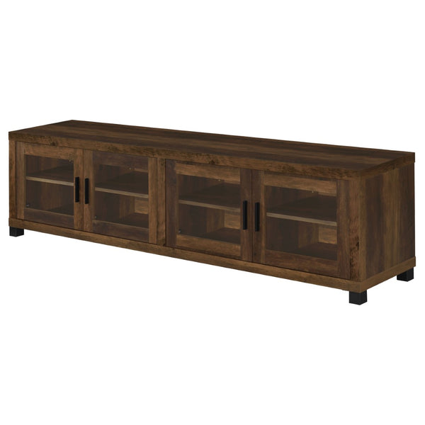 English Elm Heron Farmhouse TV Stand with Glass Doors Distressed Pine Finish Fits 85 Inch Screens B062P520971
