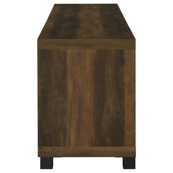 English Elm Heron Farmhouse TV Stand with Glass Doors Distressed Pine Finish Fits 85 Inch Screens B062P520971