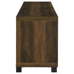 English Elm Heron Farmhouse TV Stand with Glass Doors Distressed Pine Finish Fits 85 Inch Screens B062P520971
