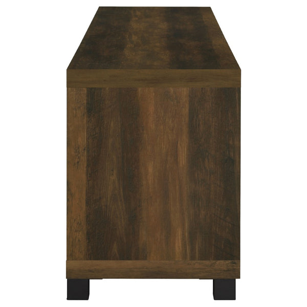 English Elm Heron Farmhouse TV Stand with Glass Doors Distressed Pine Finish Fits 85 Inch Screens B062P520971