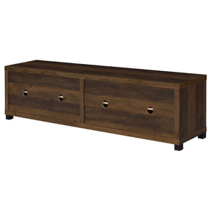 English Elm Heron Farmhouse TV Stand with Glass Doors Distressed Pine Finish Fits 85 Inch Screens B062P520971