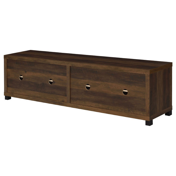 English Elm Heron Farmhouse TV Stand with Glass Doors Distressed Pine Finish Fits 85 Inch Screens B062P520971