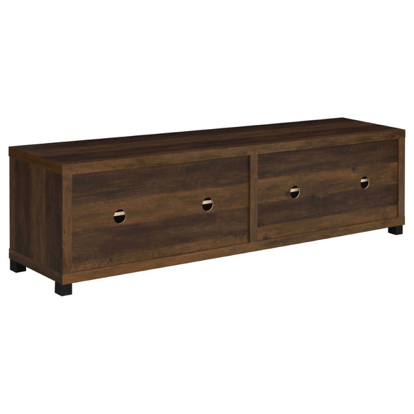 English Elm Heron Farmhouse TV Stand with Glass Doors Distressed Pine Finish Fits 85 Inch Screens B062P520971