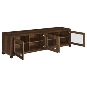 English Elm Heron Farmhouse TV Stand with Glass Doors Distressed Pine Finish Fits 85 Inch Screens B062P520971