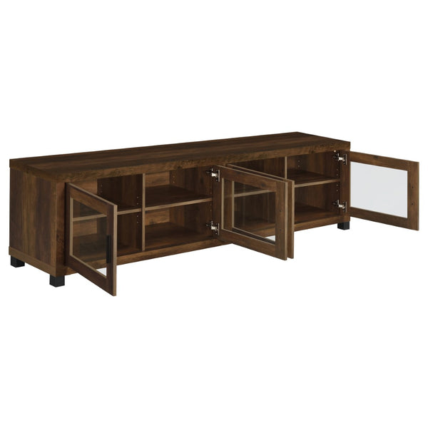 English Elm Heron Farmhouse TV Stand with Glass Doors Distressed Pine Finish Fits 85 Inch Screens B062P520971