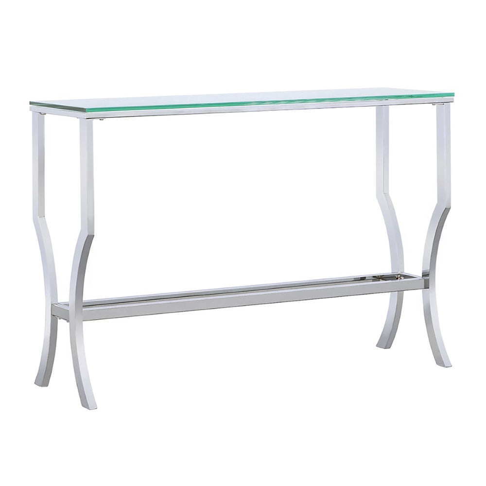 English Elm Seroff Polished Chrome and Tempered Glass Console Table for Entryway or Living Room B062P520973