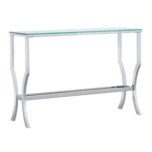 English Elm Seroff Polished Chrome and Tempered Glass Console Table for Entryway or Living Room B062P520973