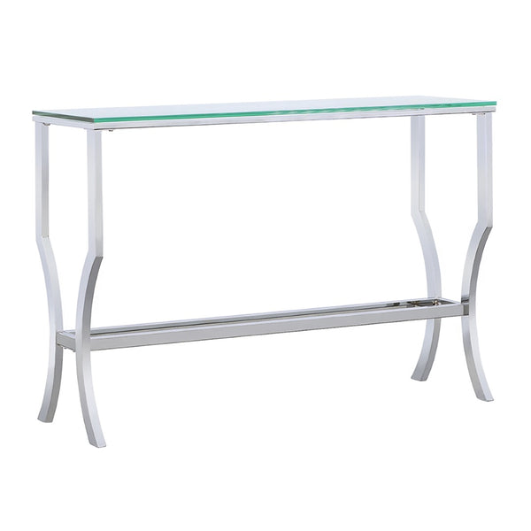 English Elm Seroff Polished Chrome and Tempered Glass Console Table for Entryway or Living Room B062P520973