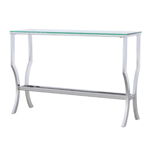 English Elm Seroff Polished Chrome and Tempered Glass Console Table for Entryway or Living Room B062P520973