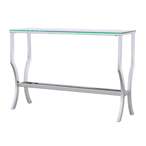 English Elm Seroff Polished Chrome and Tempered Glass Console Table for Entryway or Living Room B062P520973