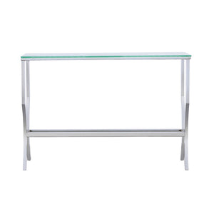 English Elm Seroff Polished Chrome and Tempered Glass Console Table for Entryway or Living Room B062P520973