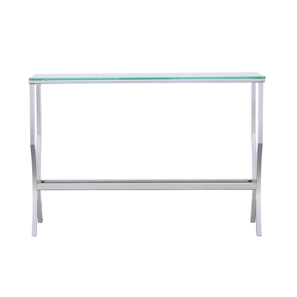 English Elm Seroff Polished Chrome and Tempered Glass Console Table for Entryway or Living Room B062P520973