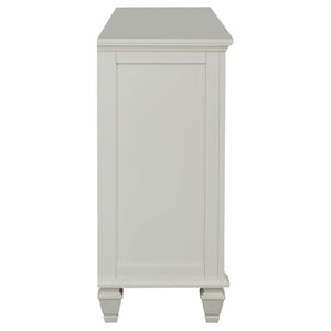 English Elm Dennis Cream 11 Drawer Dresser with Glass Cabinet Doors and Nickel Hardware B062P520981