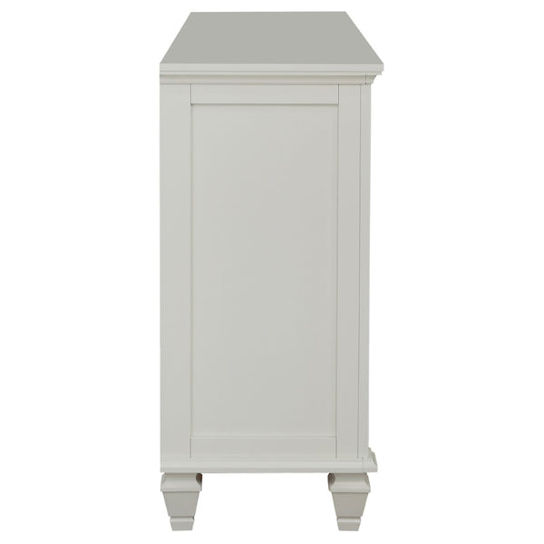 English Elm Dennis Cream 11 Drawer Dresser with Glass Cabinet Doors and Nickel Hardware B062P520981