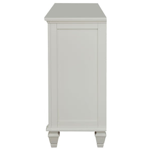 English Elm Dennis Cream 11 Drawer Dresser with Glass Cabinet Doors and Nickel Hardware B062P520981