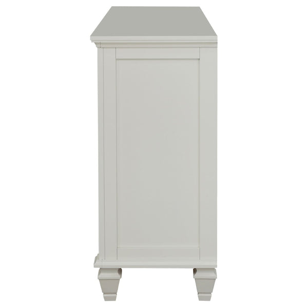 English Elm Dennis Cream 11 Drawer Dresser with Glass Cabinet Doors and Nickel Hardware B062P520981
