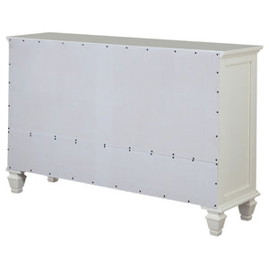 English Elm Dennis Cream 11 Drawer Dresser with Glass Cabinet Doors and Nickel Hardware B062P520981