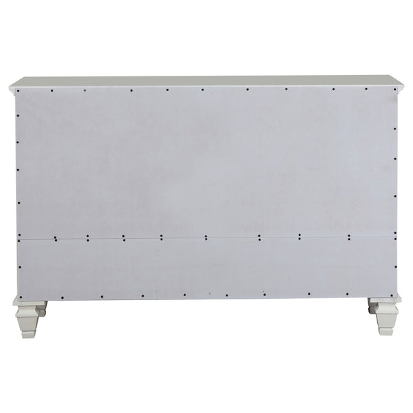 English Elm Dennis Cream 11 Drawer Dresser with Glass Cabinet Doors and Nickel Hardware B062P520981