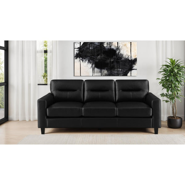 English Elm Remington Deep Seat Leatherette Sofa with Track Arms for Contemporary Living Rooms Black B062P520990