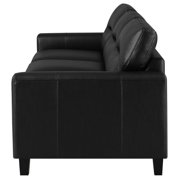 English Elm Remington Deep Seat Leatherette Sofa with Track Arms for Contemporary Living Rooms Black B062P520990