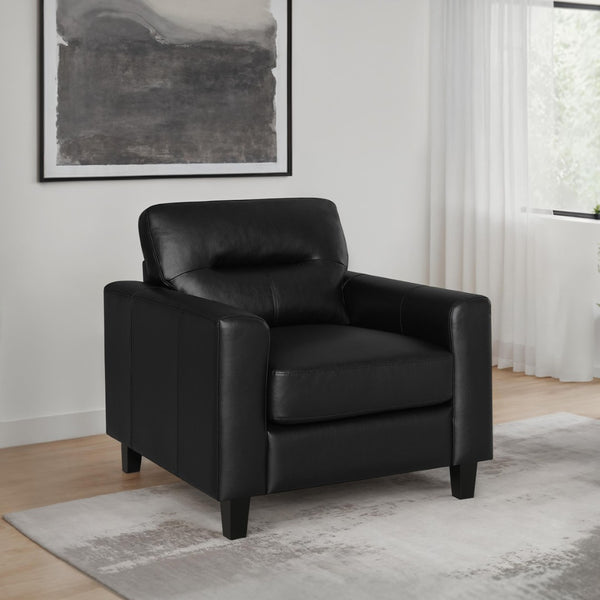 English Elm Remington Track Arm Leatherette Accent Chair Tufted Architectural Seat for Modern Living Black B062P520992