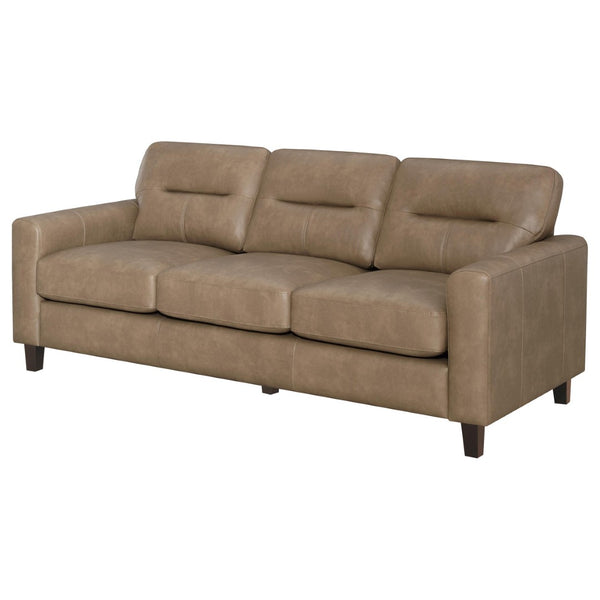 English Elm Remington Deep Seat Leatherette Sofa with Track Arms for Contemporary Living Rooms Brown B062P520998