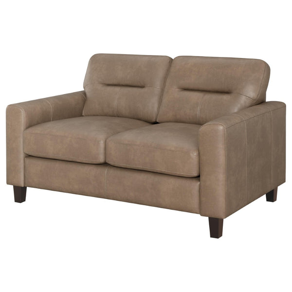 English Elm Remington Leatherette Loveseat with Track Arms for Modern Minimalist Living Spaces Brown B062P520999